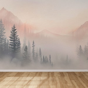 Papier Peint Panoramique Aube Hivernale en Montagne Élégance Pastel image 3