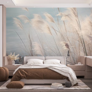 Papier Peint Herbes Sauvages Murale Douce Nature Ambiance Zen et Épurée Art Mural Poétique Plage dunes et graminée image 4