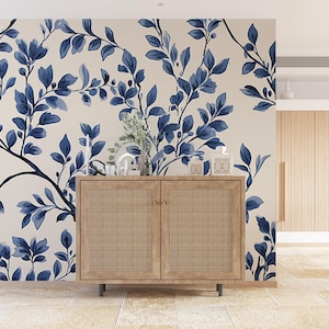 Carta da parati botanica blu - Natura eleganza | Decorazione murale