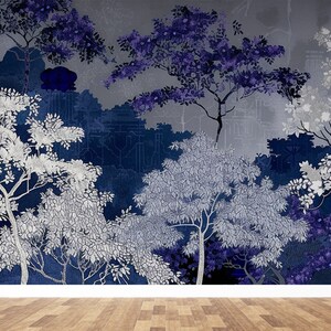 Papier Peint Panoramique Jardin nocturne Bleu Mystique Art Mural Luxe image 3