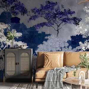 Papier Peint Panoramique Jardin nocturne Bleu Mystique Art Mural Luxe image 9