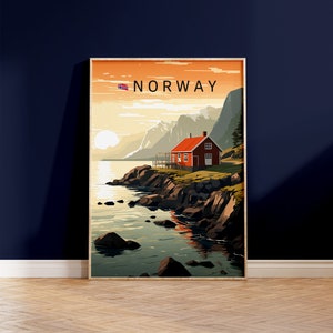Vintage Norway Fjords Travel Poster - Instant Download