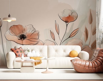 Papier Peint Panoramique Jardin de Coquelicots – Décoration Murale Pastel