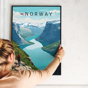 Norway travel poster, Fjords, Norway fjords prints, Norway gift