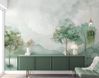 Charme Pastel - Papier Peint Panoramique aquarelle Forêt | Décor Mural Élégant