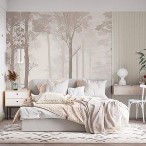 Panoramatapete Waldträumerei Taupe Pink - Ton in Ton Baum