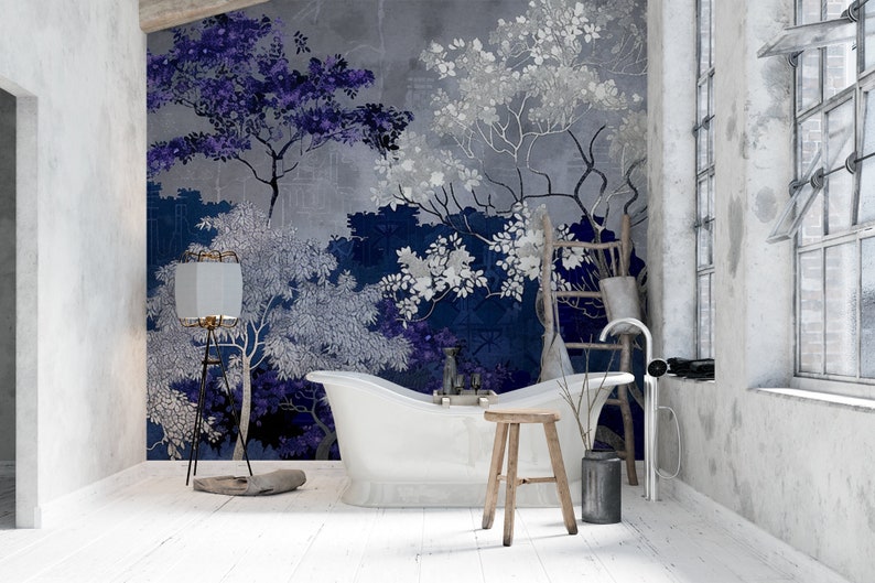 Papier Peint Panoramique Jardin nocturne Bleu Mystique Art Mural Luxe image 7