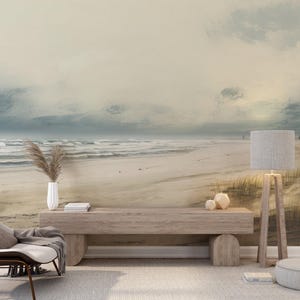 Seaside Panoramic Wallpaper – Serene Beach and Gentle Waves – Beach and Sand Wall Decor – Ocean Ambiance – Wild Beac
