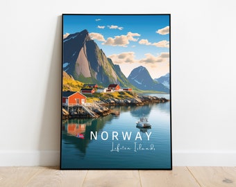 Lofoten Islands Norway Travel Poster, Lofoten Norway Prints, Vintage Travel Poster Active Norway Gift