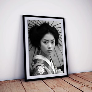 Japanese Geisha photography, black and white, Japanese wall decoration