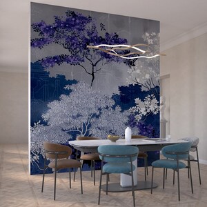Papier Peint Panoramique Jardin nocturne Bleu Mystique Art Mural Luxe image 4