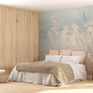 Fondo de pantalla de hierba salvaje - Mural de naturaleza suave - Zen y atmósfera refinada - Arte de pared poético - Dunas de playa y hierba