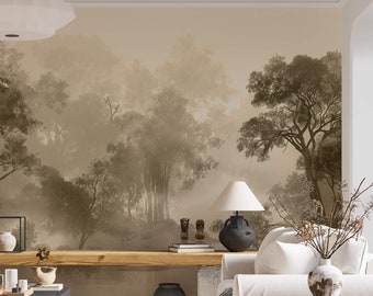 Papier Peint Panoramique Arbre Voile de Brume | Décor Mural Décor serein et zen