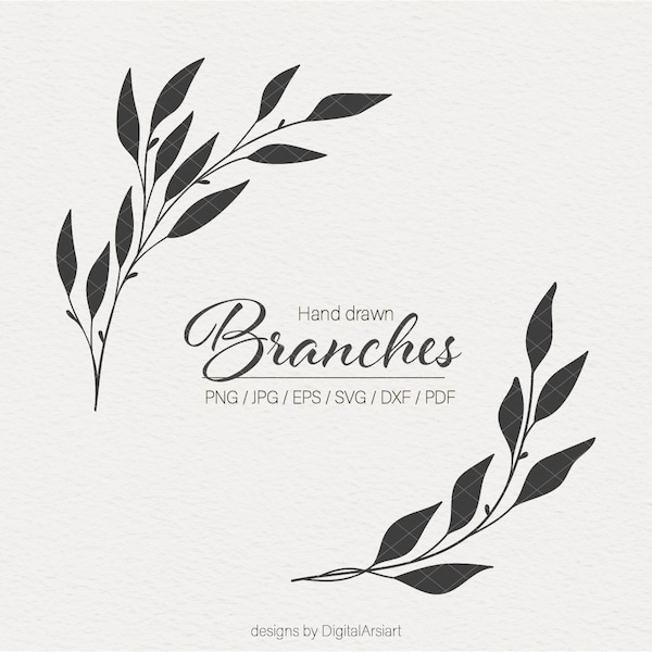 Leaf branch svg Branches svg file Floral svg Branch svg Floral frame svg Floral borders svg Floral branch svg file Hand drawn Leaves svg