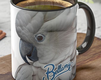 Personalized Umbrella Cockatoo Parrot, 11 oz ceramic mug | Cockatoo gift idea | U2 Parrot mug | Cockatoo coffee cup | Umbrella Cockatoo mug