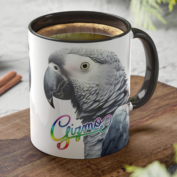 Personalized African Grey Parrot, 11 oz ceramic mug | African Grey gift idea | African Grey parrot | Parrot coffee cup | African Grey lover