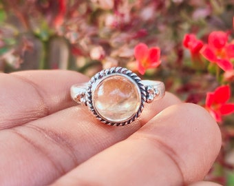 Round Citrine Ring, Women Jewelry, 925 Sterling Silver Ring, Handmade Jewelry, Birthday Gift For Mom, Valentine Gift, Yellow Jewelry