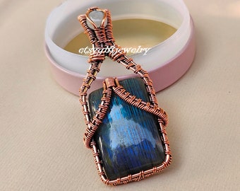 Copper Wire Wrapped Pendant* Labradorite Gemstone Pendant* Handmade Pendant* Moonstone Women Jewelry* Birthday Gifts* Gift For Her* Pendants