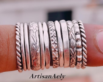 925 Sterling Silver Multi Band Spinner Ring, Boho Stacking Meditation Fidget Band