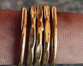 Solid Brass 5-Ring Set, Unisex Statement Band, Artisan Jaipur Craftsmanship
