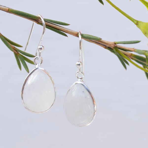 Moonstone Earring - 925 Sterling Silver-Dangle Earring- Personalized Gift - Gift For Love -Handmade Jewelry - Moonstone Jewelry - Pear Stone