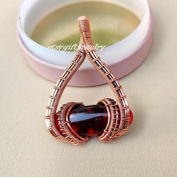 Red Gemstone Garnet Pendant, Wire Wrapped Pendant,Tree Design Pendant, Handmade Copper Pendant , Gifts For Mom, Garnet Jewelry,Gifts For Her