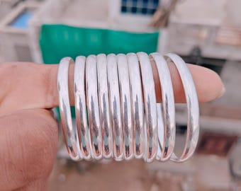 Conjunto de 10 pulseiras em prata de lei 925, feitas à mão, minimalistas e empilháveis, estilo boho.