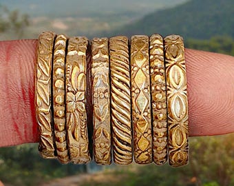 Set of 8 Solid Brass Band Rings, Unisex Statement Jewelry, Jaipur Craftsmanship