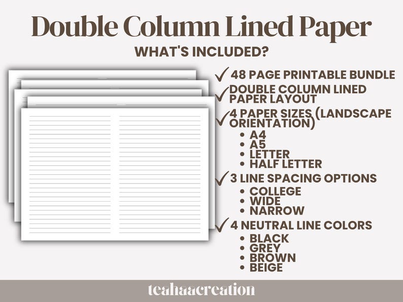 Double Column Lined Paper Bundle | A4, A5, Letter, Half Letter ...