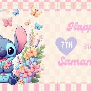 Stitch Birthday Banner: Editable Pink Party Backdrop (Digital File)