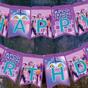 K pop demon hunters Happy Birthday flag bunting , printable flag bunting