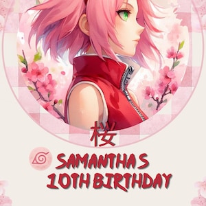 Naruto Sakura Haruno ninja Birthday Invitation Design téléchargement numérique, anime rose Naruto Sakura inviter, fête d'anniversaire, jeu sur invitation