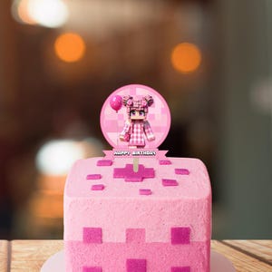 Pink Minecrafter Birthday Cake Topper Template (Digital File)