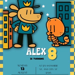 Invitación de cumpleaños editable de &quot;Perro Hombre&quot;: Fiesta Infantil, Plantilla Canva (Solo archivo PDF)