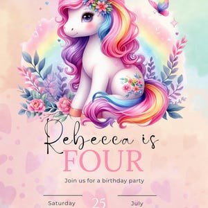 Unicorn birthday invitation, Girl birthday invitation, magical, unicorn fun, rainbow unicorn