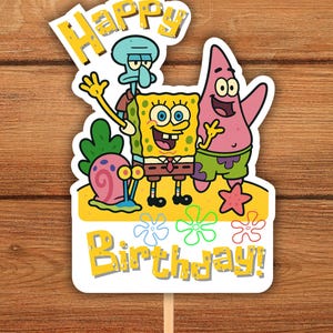 Printable sponge cake topper, sponge cartoon cake topper, square pants kid cake topper