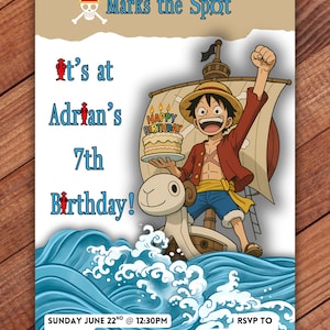 One Piece Luffy Birthday Invitation: Editable Digital Template (PDF Link on Canva)