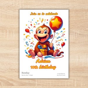 Bearbeitbare Curious George Einladung zum Geburtstag