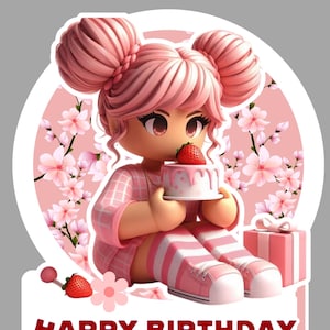 Roblox pink Birthday cake topper Template, Printable Roblox girls Birthday cake topper, digital file