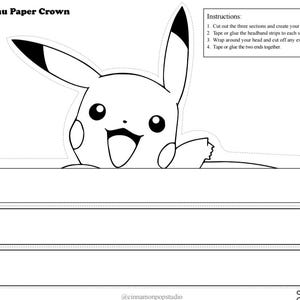 Pikachu Paper Crown: Printable Coloring Party Craft (Digital Download)