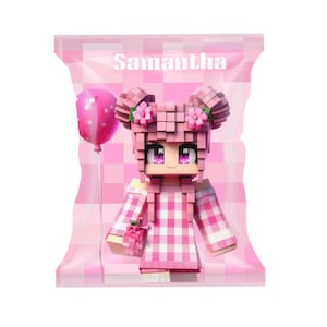 Pink Minecrafter Birthday Chip Bag: Editable Party Favor (Digital Download)