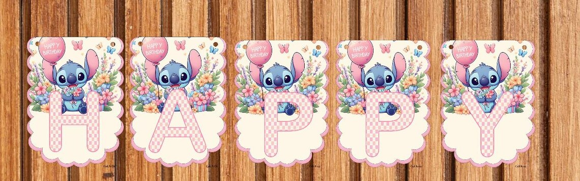 Stitch Happy Birthday Scalloped Banner: Printable Flag Bunting (digital ...