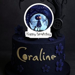 Printable Coraline blue Cake Topper, boy girl Coraline birthday cake topper, Wybie Coraline stars cake topper