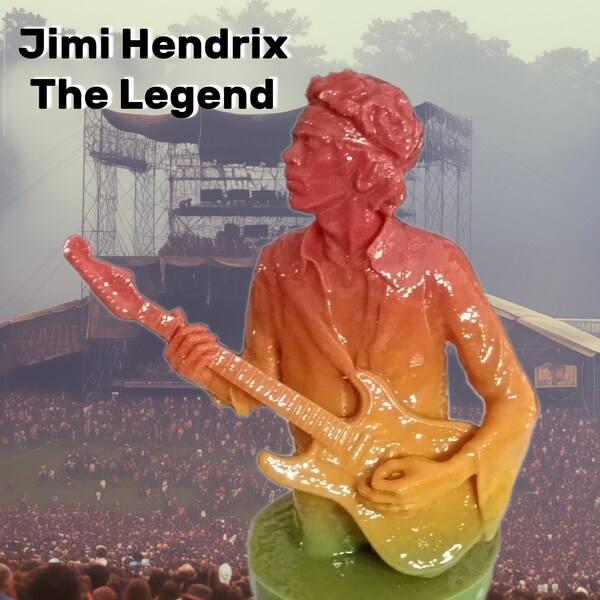 Sculpture Jimi Hendrix - Statue de légende du rock - Guitariste à collectionner - Figurine d’art musicien - Décor rock psychédélique - Sculpture Guitar Hero