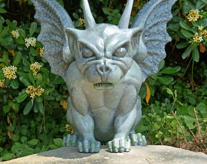 Featured listing image: Large Gargoyle Statue Outdoor – Gothic Garden Sculpture – Stone Effect Resin Coated – Dark Fantasy Decor – 33cm / 44cm