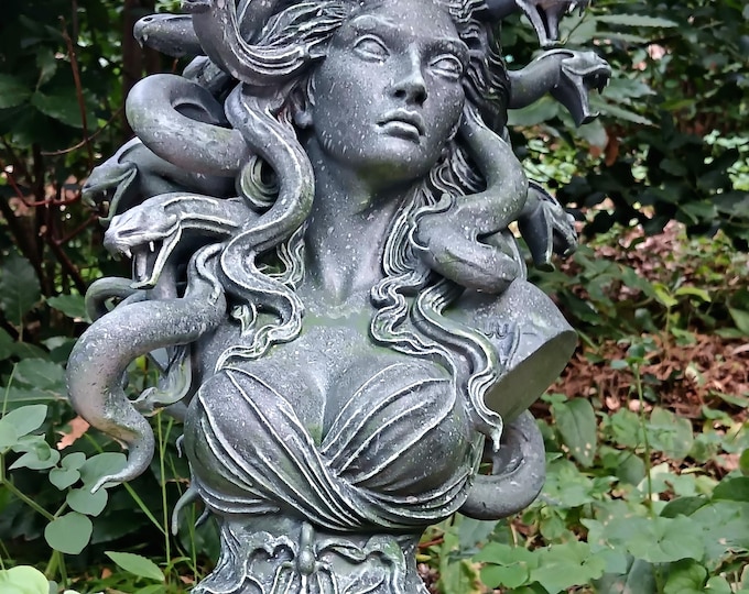 Featured listing image: The Gorgon’s Gaze: Medusa Bust in 3 Sizes | 48cm, 35cm, 25cm | Weatherproof Eternal Stone Sculpture | Indoor & Outdoor Luxury Gothic Art
