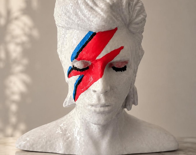 Featured listing image: David Bowie Bust Aladdin Sane - Iconic Rock Star Sculpture - Modern White Stone Effect Statue - Premium Music Fan Gift - by ALKEON