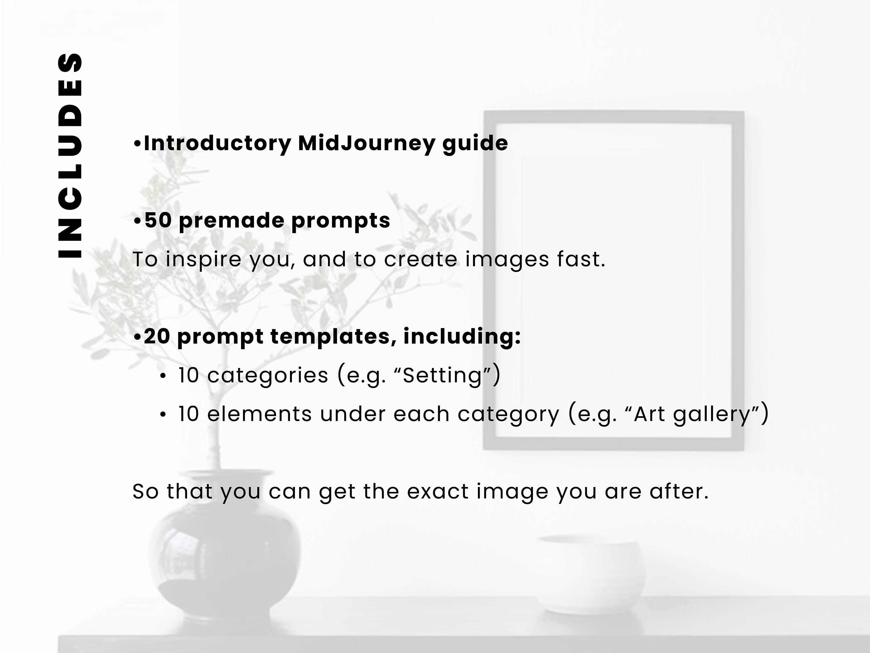 Midjourney Prompt Bundle Frame Mockup Photography Chat Gpt AI Artwork Customisable Midjourney