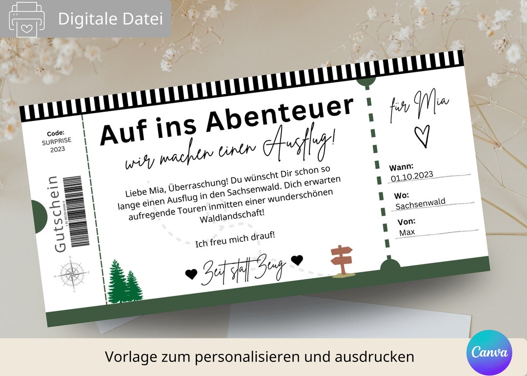 Gutschein für einen Ausflug Gutschein Vorlage zum Ausdrucken