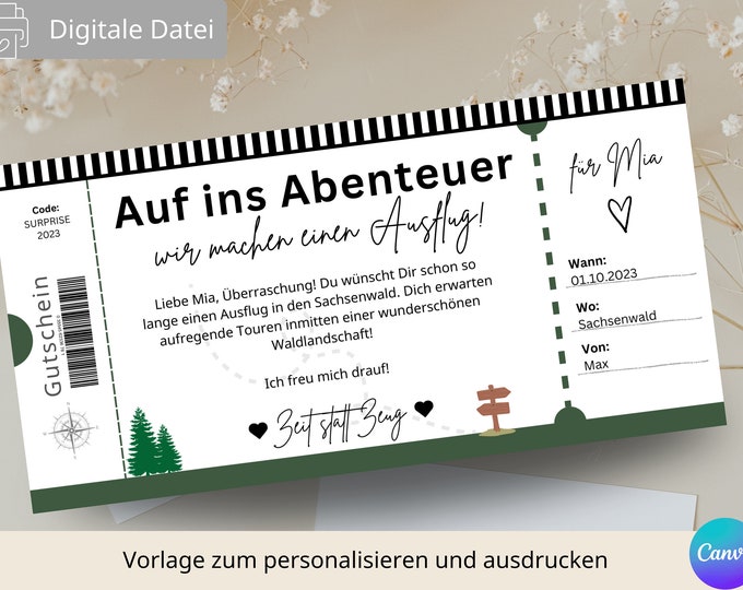 Gutschein für einen Ausflug Gutschein Vorlage zum Ausdrucken